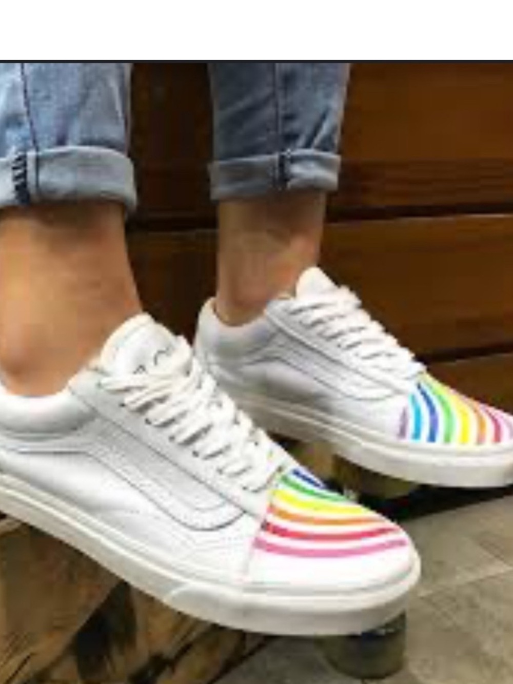 Vans white rainbow slip on shoes